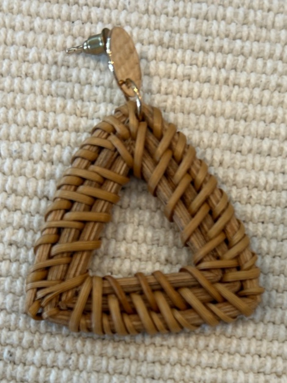 Woven Triangle Drop Earrings - Tan - Picture 3 of 4